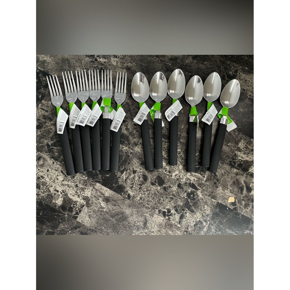 Hampton Forge Madeline Stainless Steel Dinner Spoon & Fork Two Toned Set of 12